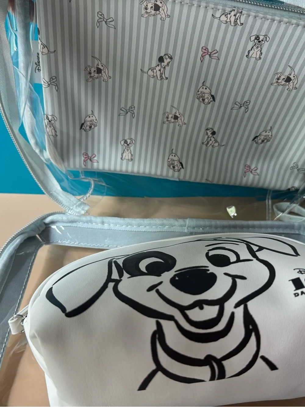 Disney 101 Dalmatians White Paw Print Dog Travel Pouch x 2 Cosmetic  bags